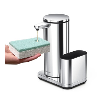 Simplehuman bezdotykový dávkovač mýdla – 414 ml + držák houbičky lesklá nerez dobíjecí ST1091