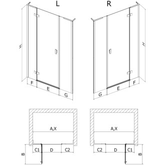 Sprchové dveře Mexen Mist-H L s pravými panty 145 cm, průhledné, kartáčovaná měď - 8A5L-145-001-65-00-P