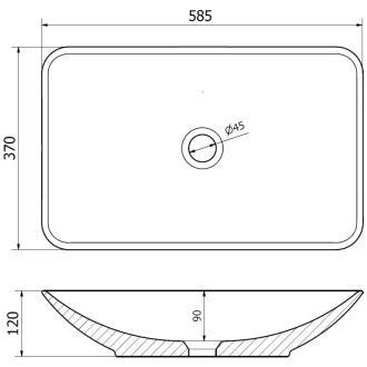 Umyvadlo Mexen Avila na desku 58 x 37 cm, matná černá - 21115585