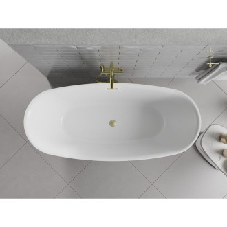 Volně stojící vana Mexen Luvo Slim 170 x 75 cm, bílá, přepad kartáčovaný zlatý - 52801707500-55