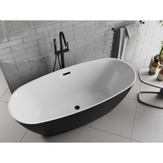 Volně stojící vana Mexen Luvo Slim 170 x 75 cm, bílá/černá, černý přepad - 52801707575-70