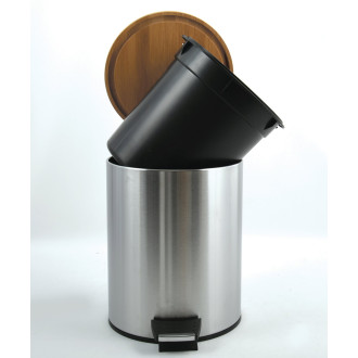 Spirella pedálový odpadkový koš ADONIS kartáčovaná ocel bambusové víko 3 L 10.00007