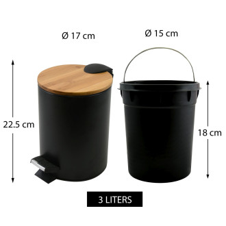 Spirella pedálový odpadkový koš ADONIS matná černá ocel bambusové víko 3 L 10.20919