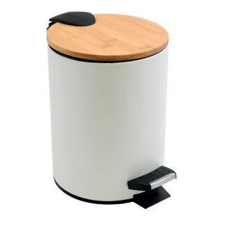 Spirella pedálový odpadkový koš ADONIS matná bílá ocel bambusové víko 5 L 10.20920