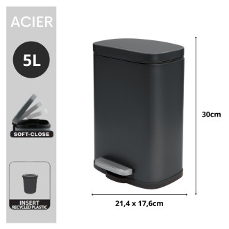 Spirella pedálový odpadkový koš AKIRA matná černá ocel 5 L 10.19834