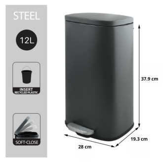 Spirella pedálový odpadkový koš AKIRA matná šedá ocel soft-close 12 L 10.21560