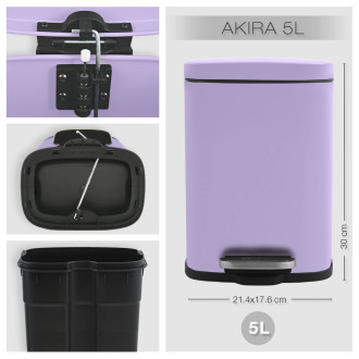 Spirella pedálový odpadkový koš AKIRA matná fialová ocel 5 L 10.22615