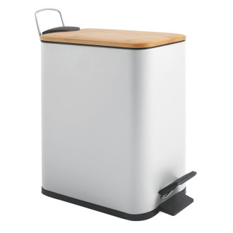 Spirella pedálový odpadkový koš ERIK bílá ocel bambusové víko 5 L 10.22581