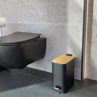 Spirella pedálový odpadkový koš ERIK matná černá ocel bambusové víko 5 L 10.22585