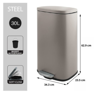 Spirella pedálový odpadkový koš AKIRA matná šedo-hnědá ocel soft-close 30 L 10.21566