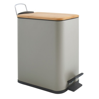 Spirella pedálový odpadkový koš ERIK šedo-hnědá ocel bambusové víko 5 L 10.22583