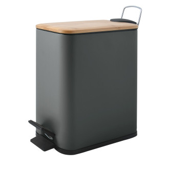 Spirella pedálový odpadkový koš ERIK tmavě šedá ocel bambusové víko 5 L 10.22584