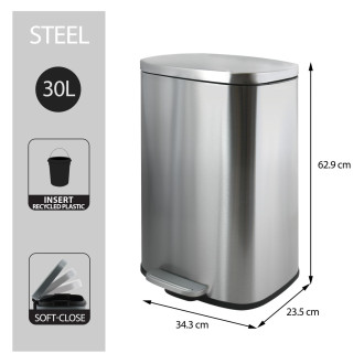Spirella pedálový odpadkový koš AKIRA kartáčovaná nerezová ocel soft-close 30 L 10.21569