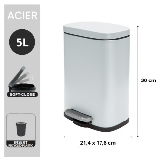 Spirella pedálový odpadkový koš AKIRA matná bílá ocel 5 L 10.19835