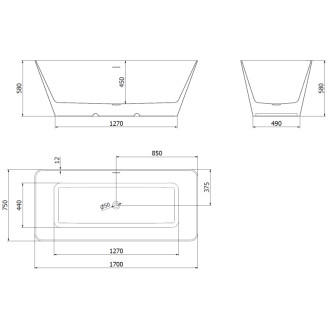 Volně stojící vana Mexen Velo Slim 170 x 75 cm, bílá/černá, bílý přepad - 52811707575-20