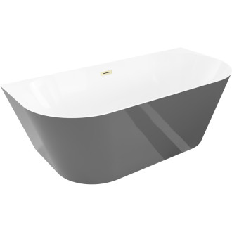 Volně stojící závěsná vana Mexen Oval Slim 170 x 80 cm, bílá/šedá, přepad kartáčovaný zlatý - 52661708062-55
