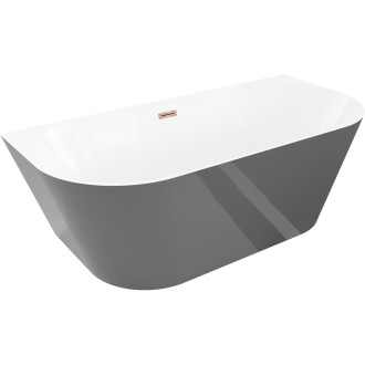 Volně stojící závěsná vana Mexen Oval Slim 170 x 80 cm, bílá/šedá, růžovo-zlatý přepad - 52661708062-60