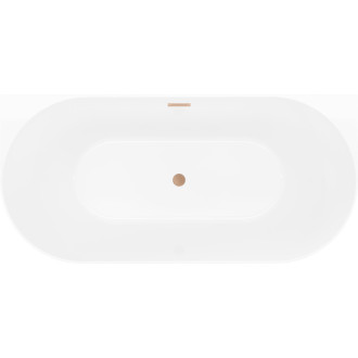 Volně stojící závěsná vana Mexen Oval Slim 170 x 80 cm, bílá/šedá, přepad kartáčovaná měď - 52661708062-65