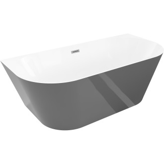 Volně stojící závěsná vana Mexen Oval Slim 170 x 80 cm, bílá/šedá, přepad v barvě dělového kovu - 52661708062-95