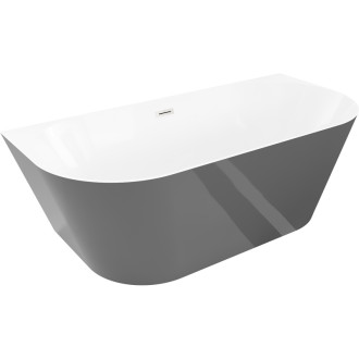 Volně stojící závěsná vana Mexen Oval Slim 170 x 80 cm, bílá/šedá, přepad kartáčovaný nikl - 52661708062-97