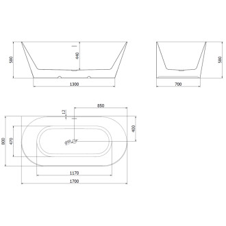 Volně stojící závěsná vana Mexen Oval Slim 170 x 80 cm, bílá/šedá, přepad kartáčovaný nikl - 52661708062-97