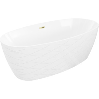 Volně stojící vana Mexen Olea s motivem 170 x 80 cm, bílá, přepad kartáčovaný zlatý - 52821708000-55