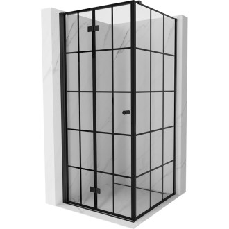 Mexen Mist-F skládací sprchový kout levý 85 x 85 cm, černý rošt, černá - 8A6T-085-085-70-77-L