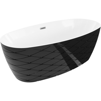 Volně stojící vana Mexen Olea, vzor 170 x 80 cm, bílá/černá, přepad v barvě gun metal - 52821708075-95