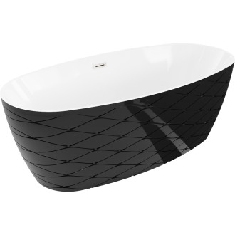 Volně stojící vana Mexen Olea s motivem 170 x 80 cm, bílá/černá, přepad kartáčovaný nikl - 52821708075-97