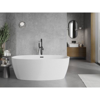 Volně stojící vana Mexen Lira, vzor 170 x 80 cm, bílá, černý přepad - 52831708000-70