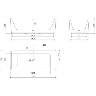 Volně stojící vana Mexen Nila s drážkovaným povrchem 170 x 75 cm, bílá, přepad v barvě dělového kovu - 52841708000-95