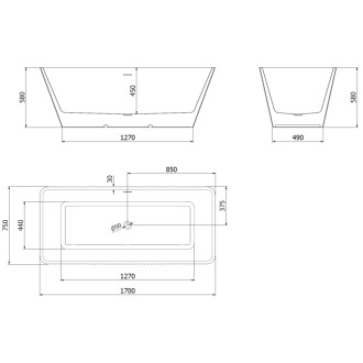 Volně stojící vana Mexen Tava s drážkovaným povrchem 170 x 75 cm, bílá/černá, s přepadem růžové zlato - 52851707575-60