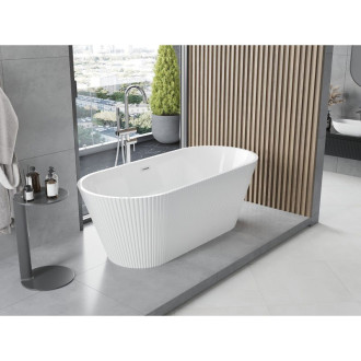Volně stojící vana Mexen Yara s drážkovaným přepadem 170 x 75 cm, bílá, chromový přepad - 52861707500-01