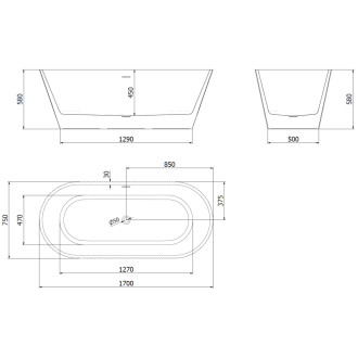Volně stojící vana Mexen Yara s drážkovaným přepadem 170 x 75 cm, bílá, zlatý přepad - 52861707500-50