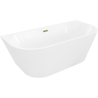 Volně stojící závěsná vana Mexen Oris s drážkovaným přepadem 150 x 75 cm, bílá, zlatý přepad - 52871507500-50