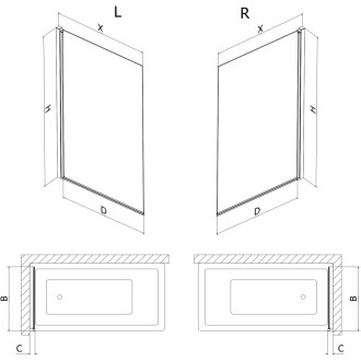 Mexen Mist vanová zástěna jednokřídlá levá 60 x 150 cm, černý rám, černá - 8A9-060-001-70-70-L