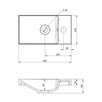 AGOS betonové umývátko 40x22cm, levé/pravé, šedá pololesk