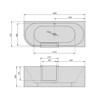 PORTAS R asymetrická vana s dvířky, 180x75x60cm, bílá
