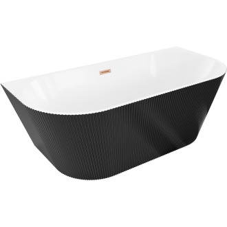 Volně stojící závěsná vana Mexen Oris s drážkovaným povrchem 150 x 75 cm, bílá/černá, přepad z kartáčované mědi - 52871507575-65