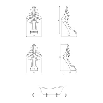 LWIE NOGI maskownice nóg do wanien ATENA, chrom połysk