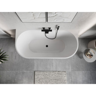 Volně stojící závěsná vana Mexen Oris s drážkovaným přepadem 170 x 80 cm, bílá, černý přepad - 52871708000-70