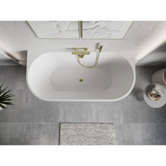 Volně stojící závěsná vana Mexen Oris s drážkovaným přepadem 170 x 80 cm, bílá/šedá, zlatý přepad - 52871708062-50