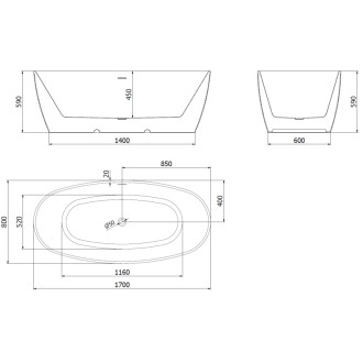 Volně stojící vana Mexen Lira, vzor 170 x 80 cm, bílá/černá, kartáčovaný přepad v barvě pistole šedé - 52831708075-66
