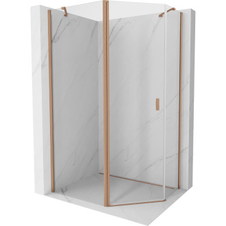 Mexen Mist pětiúhelníkový asymetrický výklopný sprchový kout 100 x 80 cm, průhledný, kartáčovaná měď - 8A8-100-080-65-00