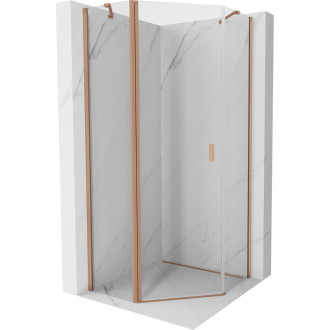 Sprchový kout Mexen Mist s pětiúhelníkovým výklopným mechanismem 90 x 90 cm, průhledný, kartáčovaná měď - 8A8-090-090-65-00