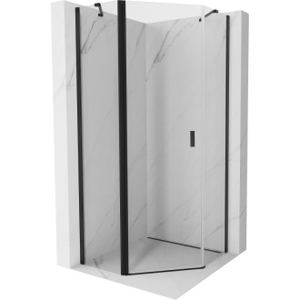 Sprchový kout Mexen Mist s pětiúhelníkovým výklopným mechanismem 80 x 80 cm, průhledný, černý - 8A8-080-080-70-00