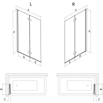 Vanová zástěna Mexen Mist 2-křídlá levá 90 x 150 cm, průhledná, kartáčovaná měď - 8A9-090-002-65-00-L