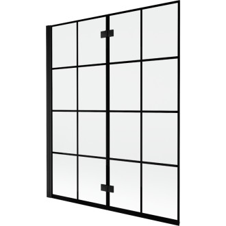 Mexen Mist vanová zástěna 2-křídlá levá 140 x 150 cm, černý kostkovaný vzor, černá - 8A9-140-002-70-77-L