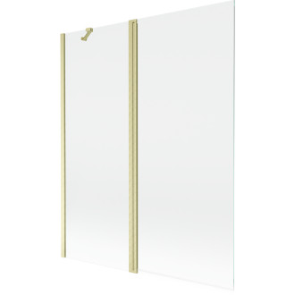 Vanová zástěna Mexen Mist se 2 křídly 140 x 150 cm, průhledná, kartáčované zlato - 8A9-140-011-55-00