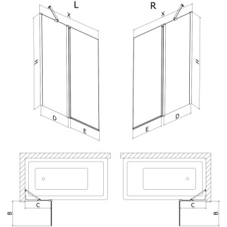 Vanová zástěna Mexen Mist se 2 křídly 100 x 150 cm, průhledná, kartáčovaná měď - 8A9-100-011-65-00